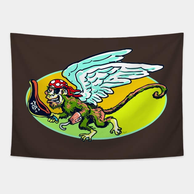 Flying Monkey Pirate Tapestry by Mudge