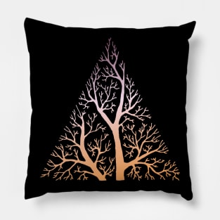 Stylized tree branches in triangle frame - pink, purple, and orange gradient Pillow