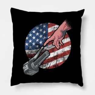 Biker Creation of Adam Motorcycle American Flag Pillow