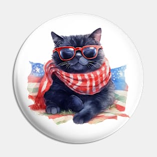 Cool Patriotic Black Cat, 4th of July Design Pin