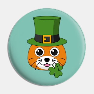 Cute Cat with Green Hat and Shamrock St Patricks's Day Pin