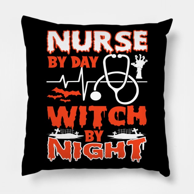 Nurse By Day Witch By Night Halloween Party Costume Pillow by koolteas