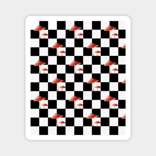 Black and white Mushroom checkerboard pattern Magnet