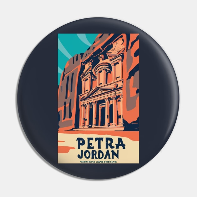 A Vintage Travel Art of Petra - Jordan Pin by goodoldvintage