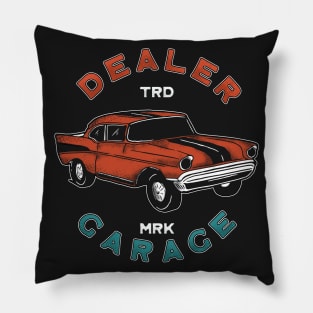 Car Dealer Garage Vintage Illustration Pillow