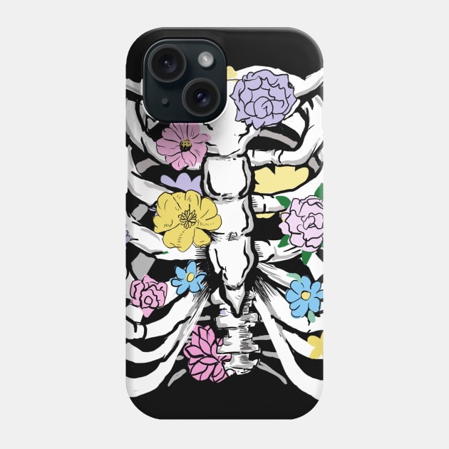 Grunge White Ribcage Pastel Flowers Pastel Goth Punk Phone Case by LunaElizabeth