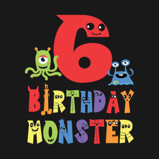 6th Birthday Monster Kid Alien Theme Child B-day Party graphic T-Shirt