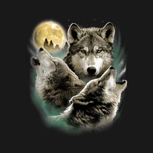 Three Wolves Howling in Moonlight T-Shirt