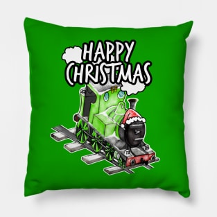 Happy Christmas Steam Train Railway Railroad Enthusiasts Snow Pillow