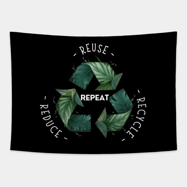 Recycling Logo with Leaves and Green Plants. Go Green, Recycle Symbol, Save the Earth Earth Day Awareness April 22 Tapestry by Motistry