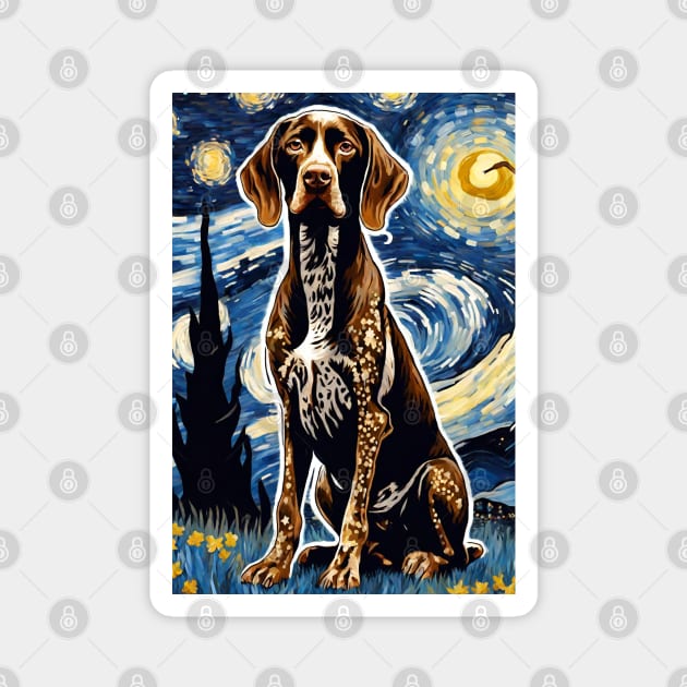 German Shorthaired Pointer Dog Breed Painting in a Van Gogh Starry Night Art Style Magnet by Art-Jiyuu