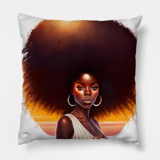 [AI Art] African sunset woman with big hair Pillow