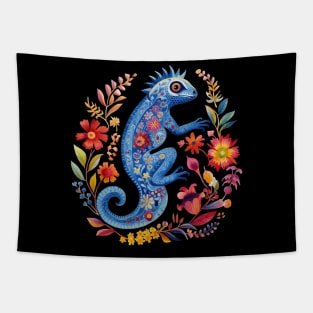 A Chameleon in Scandinavian Folk Art Style Tapestry