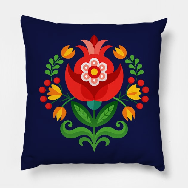 Scandinavian rosemaling folk art flower ornament Pillow by craftydesigns