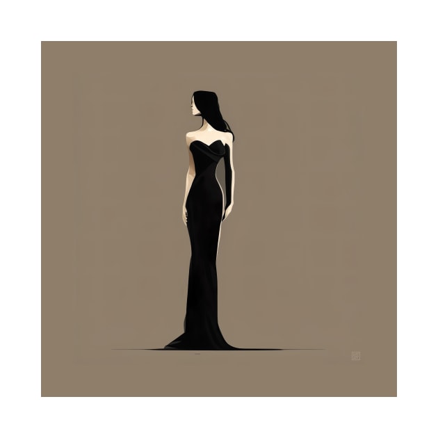 [AI Art] Lady in black, Minimal Art Style by Sissely