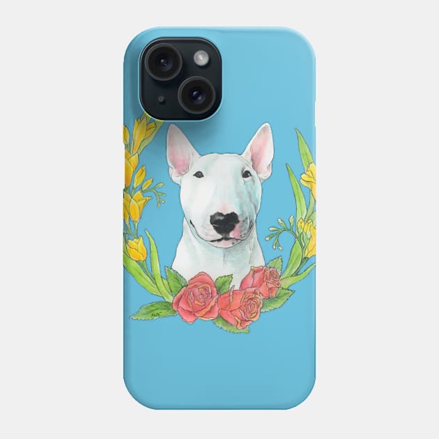 Bull terrier with flowers Phone Case by Noewi