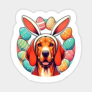 Redbone Coonhound Enjoys Easter with Bunny Ears Magnet