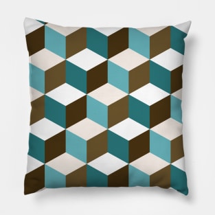 Cubes Teals Browns Cream White Pillow