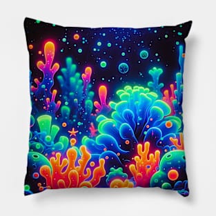 uv reactive Neon Coral Reef Underwater Scene Pillow