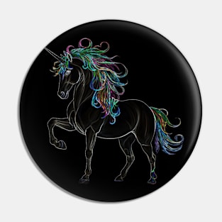 Black Unicorn with Rainbow Mane Pin