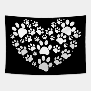 White dog paw print made of heart Tapestry