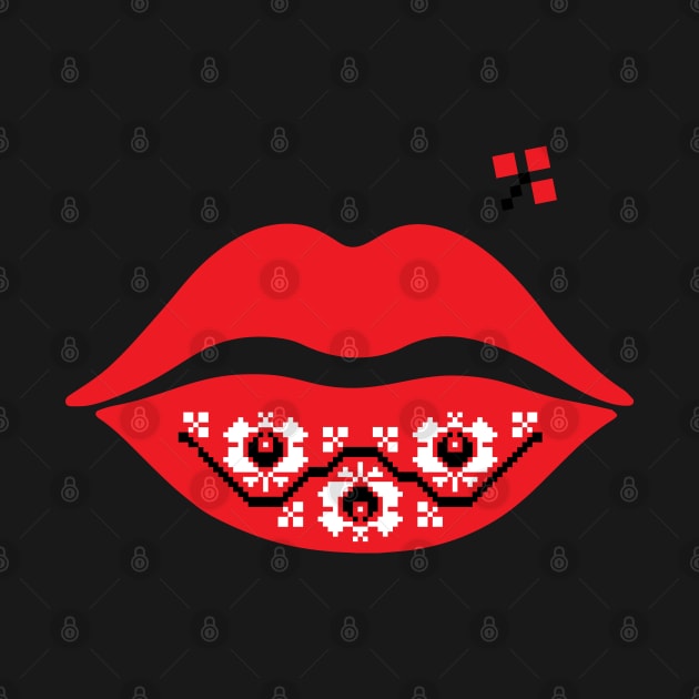 Red Lips - Traditional Romanian folk art knitted embroidery pattern by NxtArt