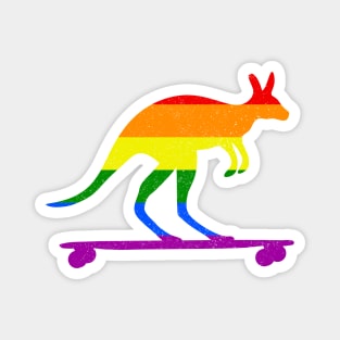 Skater Kangaroo Longboard Skateboard Rainbow Flag Kids Gift Magnet