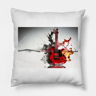 Commercial Guitar Art With Water and Flames Pillow