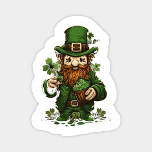 green gnome wearing a green hat with a shamrock Magnet