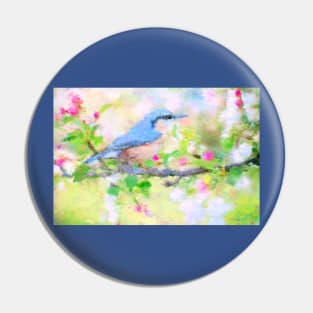 Bird on a Branch Impressionist Painting Pin