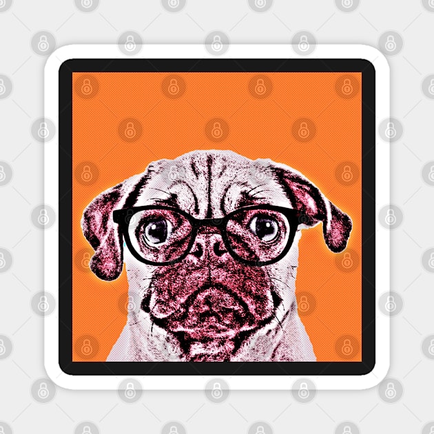 Pop Art Portrait  of Geek Pug in Orange Background - Print / Home Decor / Wall Art / Poster / Gift / Birthday / Pug Lover Gift / Animal print Canvas Print Magnet by luigitarini