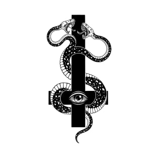 inverted cross. satanic two-headed serpent T-Shirt