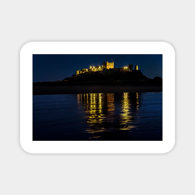Night Reflections Of Bamburgh Castle Magnet by Reg-K-Atkinson