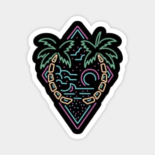 Retro Summer Beach Line Art with Palm Trees Magnet