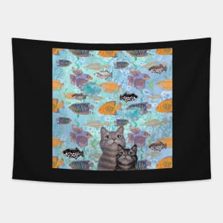 Two tabby cats and a fish tank Tapestry