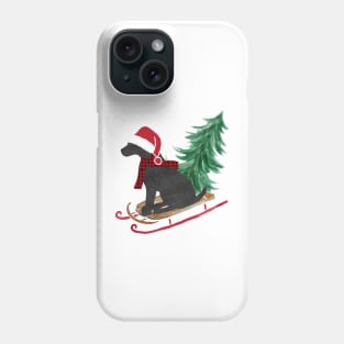 Black Lab Christmas Sled Bringing Home The Tree Phone Case