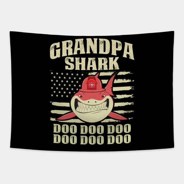 Grandpa Shark-Firefighter T-Shirt Tapestry by Murder By Text