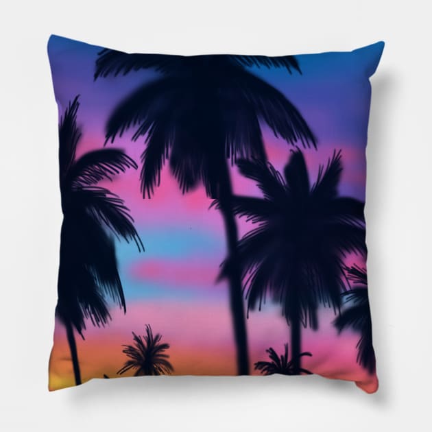 Airbrushed Palm Trees Pillow by tooner96