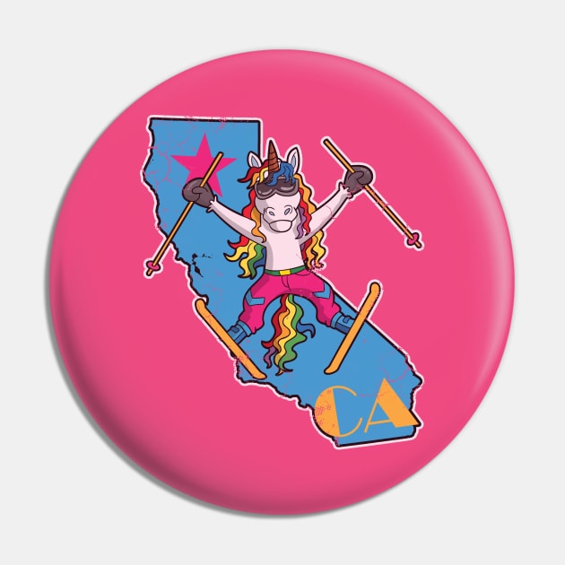 California Ski Skiing Unicorn Retro Cute Pin by E