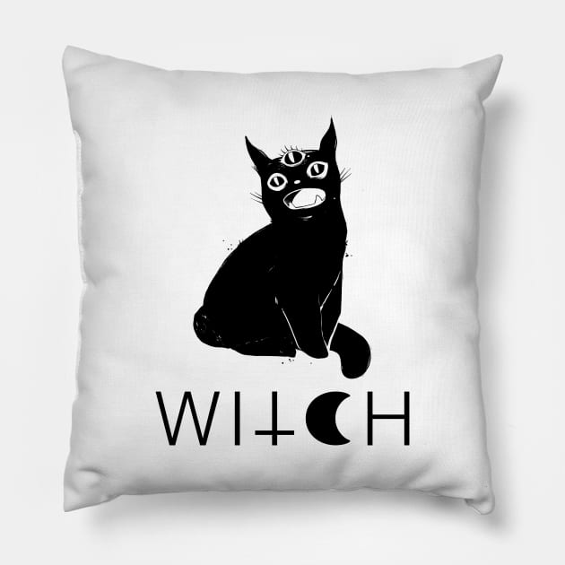 Black Cat Witch Artwork Pillow by cellsdividing