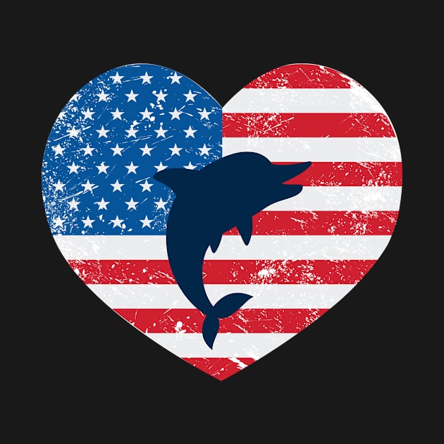 American Flag Heart Love Dolphin Usa Patriotic 4Th Of July by JaroszkowskaAnnass