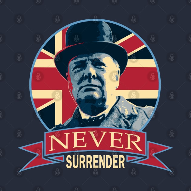 Winston Churchill Never Surrender Union Jack Banner Pop Art by Nerd_art