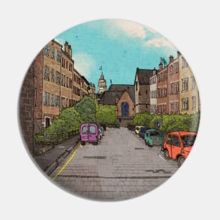 Edinburgh Downtown Retro Inspired Style Illustration Pin