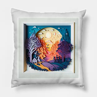 3D Effect Papercut Art - Fairytale Scene Pillow