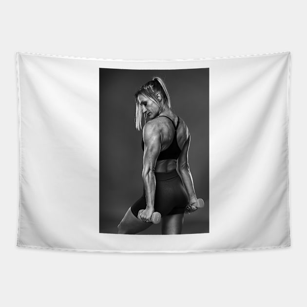 Female bodybuilder working out, black and white Tapestry by naturalis