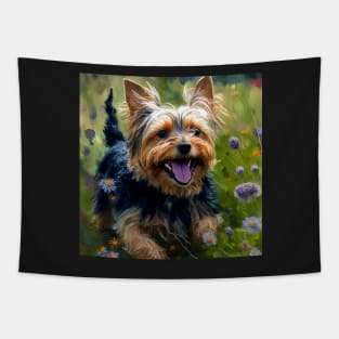 Wildflowers and Yorkshire Terrier Impressionist Art Print Tapestry