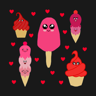 Cute Kawaii Ice Cream Combo With Hearts T-Shirt