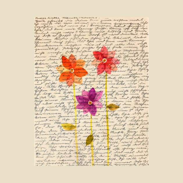 Flowers composition on aged handwriting page by redwitchart