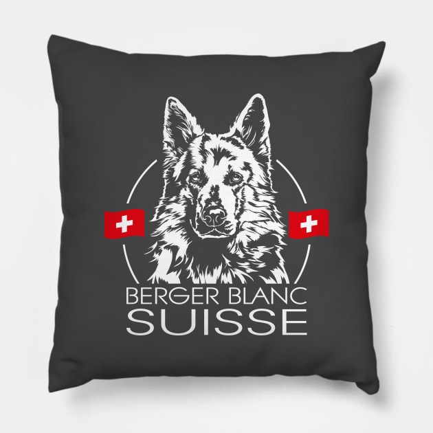 Berger Blanc Suisse Portrait White Shepherd Pillow by wilsigns