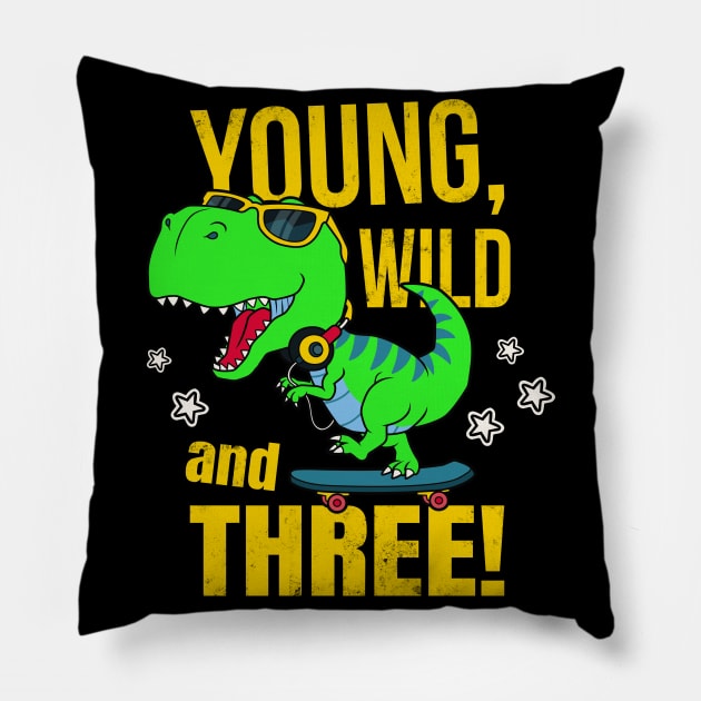 3rd Birthday Dinosaur Boy Pillow by Foxxy Merch